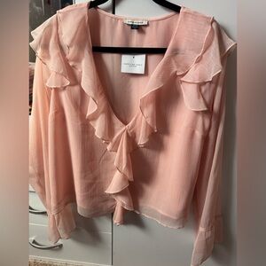 American Eagle Outfitters Light Pink Ruffle Blouse